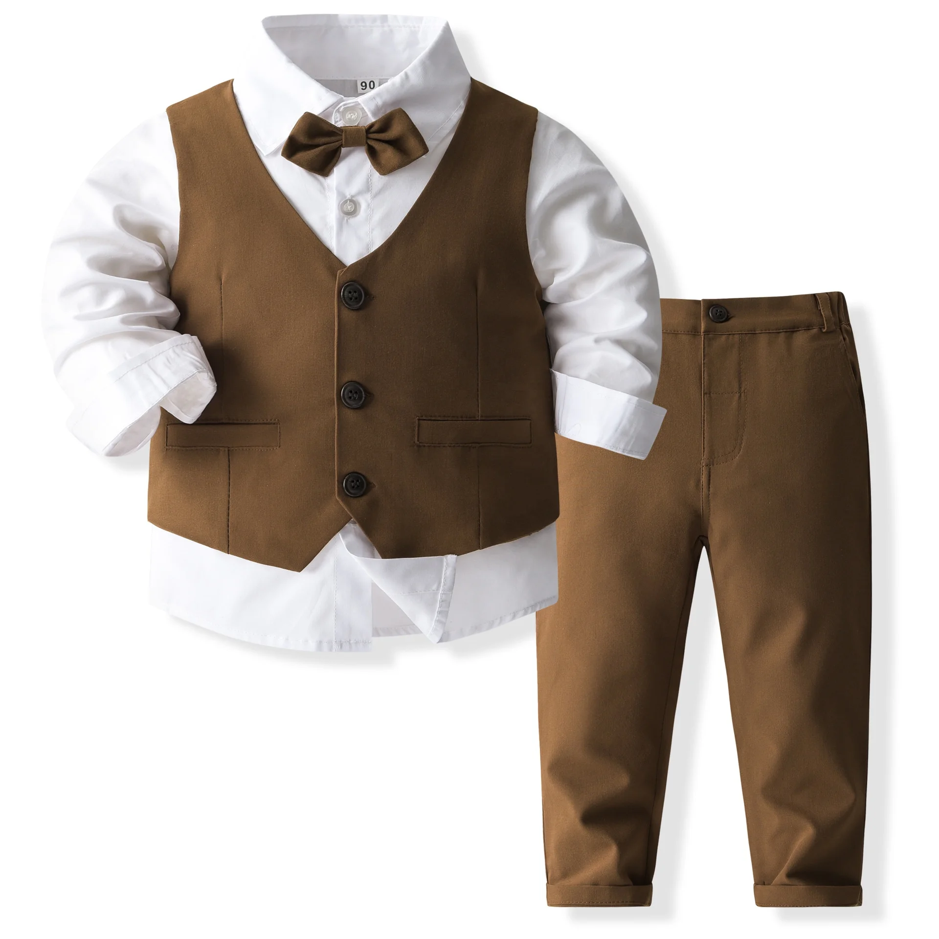 Baby Boys Clothes Formal Suits Gentleman Long Sleeve Shirt Tie Vest Trousers 3Pcs Set Autumn New Kids Boys Birthday Party Dress