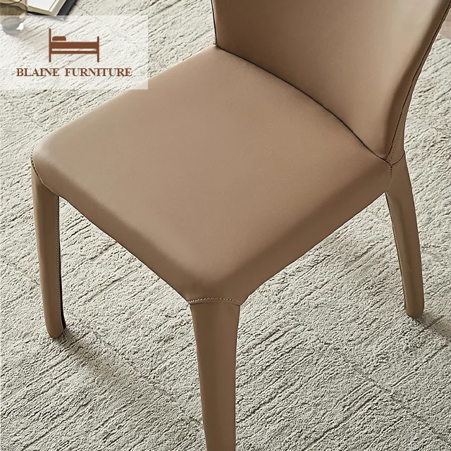 2024 Italian Design Brown Color Modern Dining Room Chair Microfiber With Carbon Steel Base Dining Room Furniture