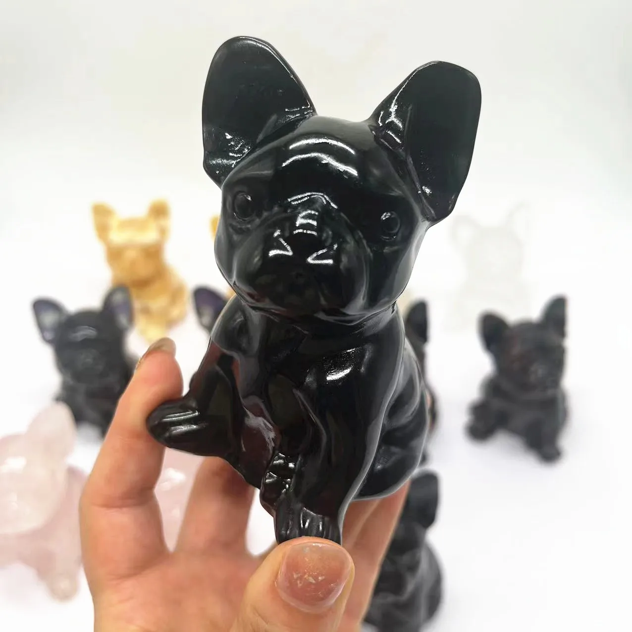 Wholesale Bulk 10 Cm Crystal Carving French Bulldog Hand Carved Healing Crystal Animal Carvings
