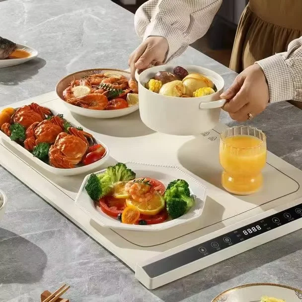 Portable Silicone Food Heater Pad with 6 Hour Timer, 10 Temperature Levels, Buffet Party Can Roll up the Electric Tray