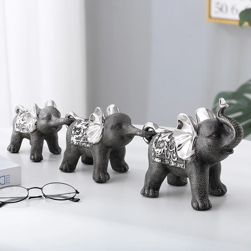 Factory direct simple home gifts wholesale ceramic crafts elephant three-piece set