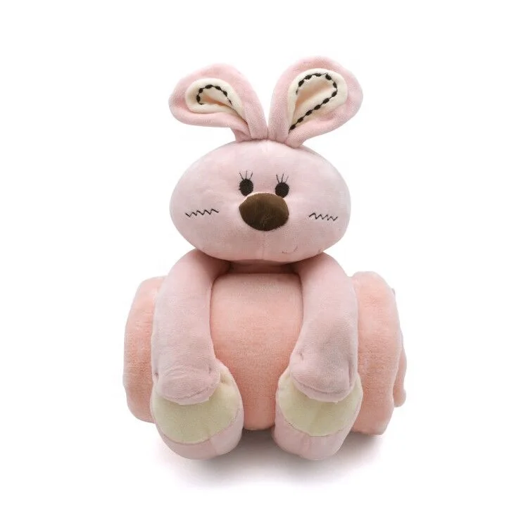 Animal Blanket with Stuffed Animal Toys Elephant Rabbit Hippo Monkey Frog Fox Stuffed Plush Toy Set