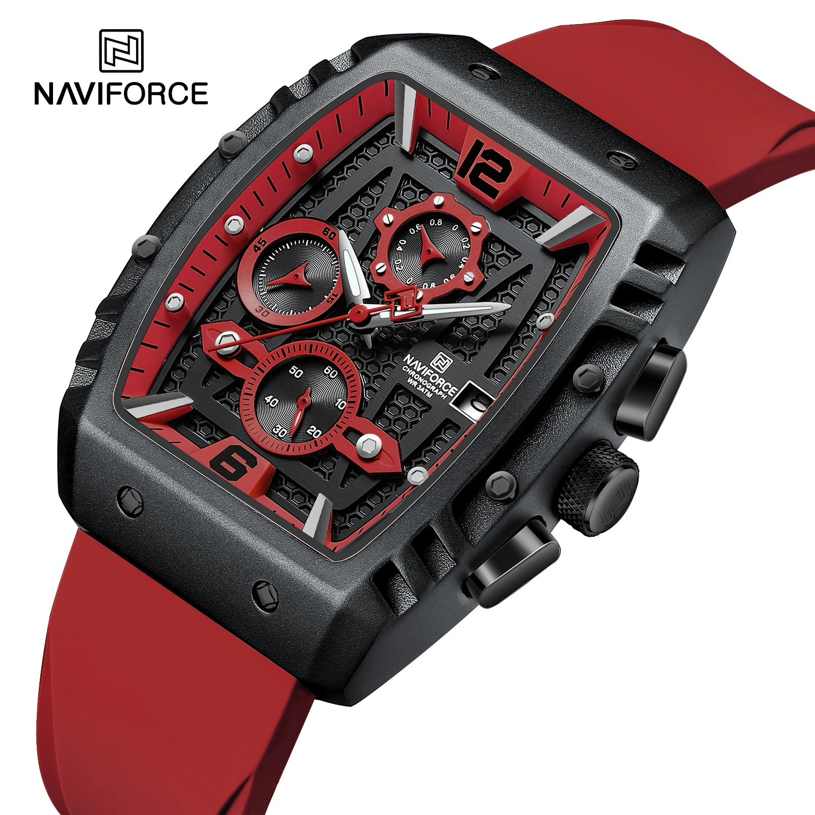 NAVIFORCE New 8025 Men Watch Sport Calendar Wristwatch Top Brand Luxury Chronograph Rubber Quartz Male Clock Gift