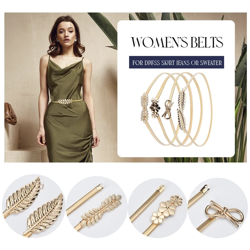 Fashion Lady Gold Elastic Shiny Luxury Skinny Metal Belt Custom Girl Dress Skirt Decoration Metal Chain Waist Belt