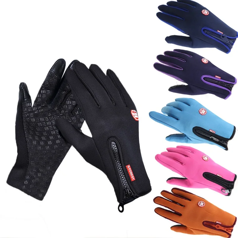 Winter Outdoor Ski Sports Non slip Gloves Zipper Touchscreen Warm for Running Cycling Motorcycle