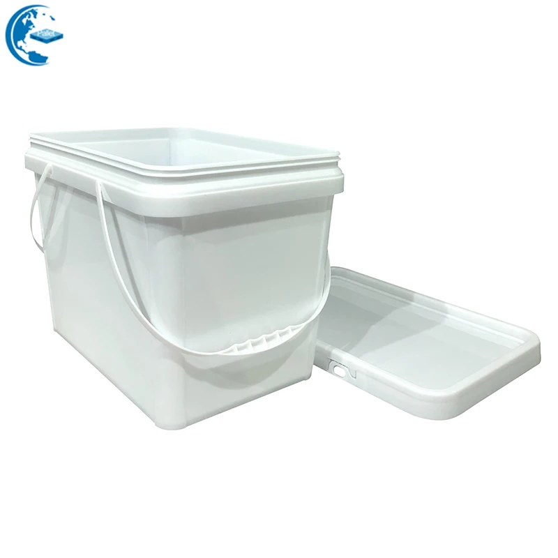 Square 5 Gallon Food Grade White Plastic Bucket with Handle & Lid