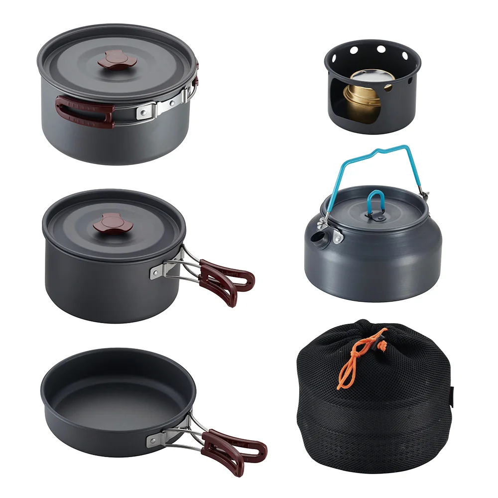 Camping Cookware Mess Kit for Outdoor Camp Cooking Set Kettle Pot Pan Soup Spoon for Hiking Picnic Backpacking
