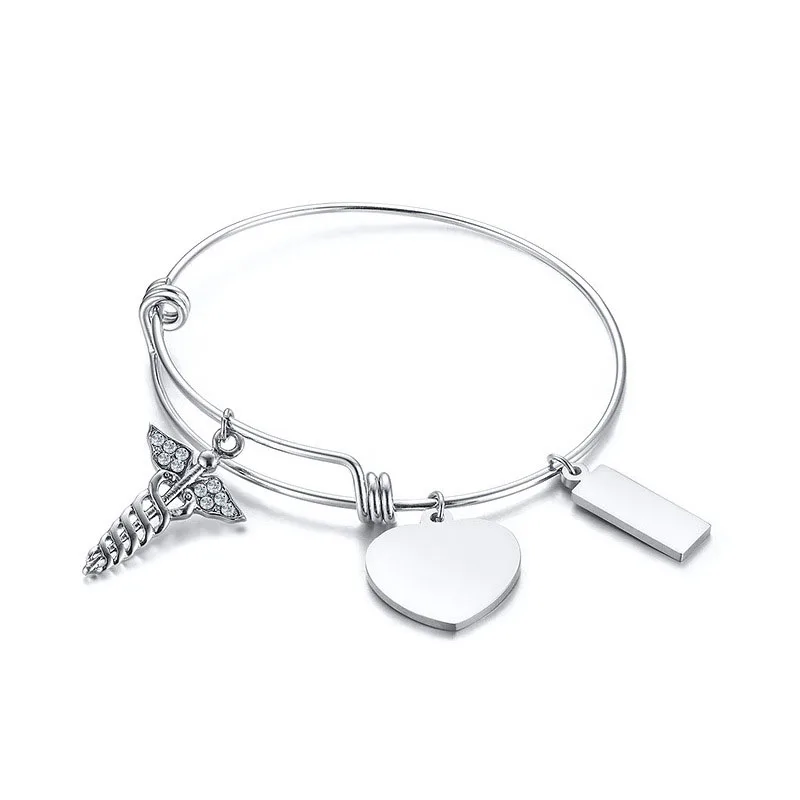 
Stainless Steel Zircon Medical Snake Stick Small Accessory Adjustable Bracelet Fashion Simple Silver Push-pull Bangle Jewelry 