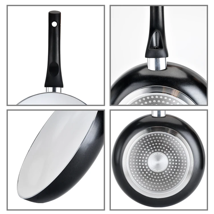 Pressed Aluminum Fry Pan 2 layers excilon White Ceramic Coating Heat Resistant Coating Hole Induction 24*5.0mm