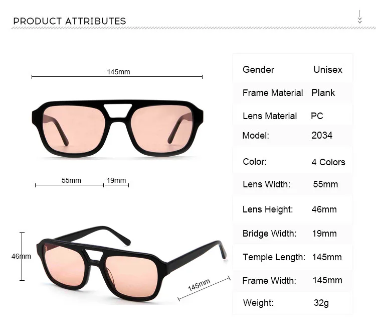 New Trending Retro Classic Double Bridge Oversized Acetate Sunglasses For Women Custom Logo Designer Sun Glasses