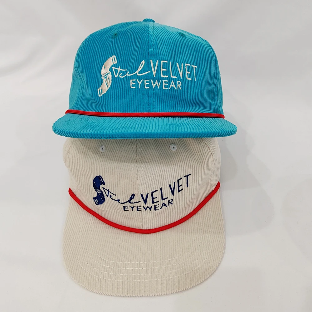 Vintage Custom Distressed 6-Panel Embroidery Gorras Unstructured Flat Bill Retro Snapback Caps for Men Corduroy Rope Design