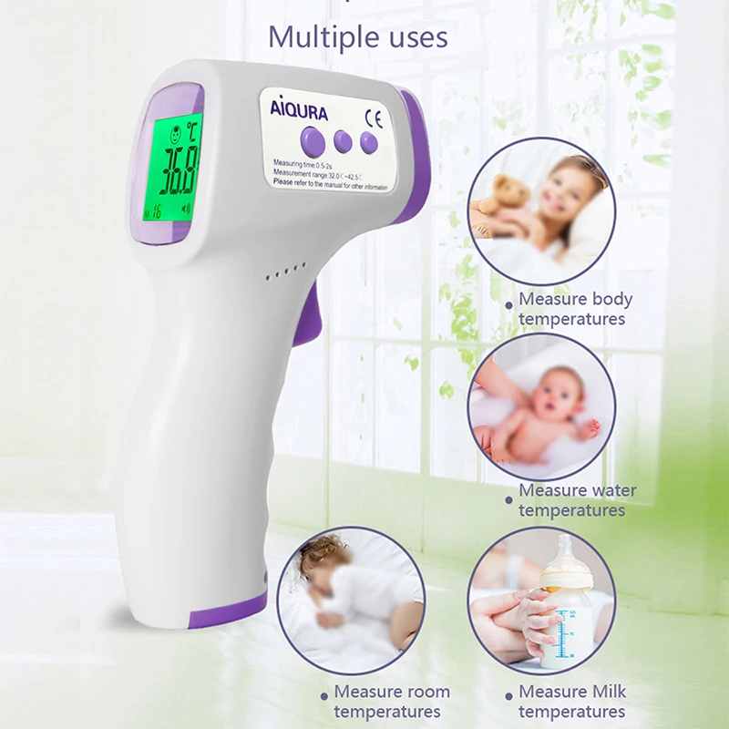 None-contact Digital Forehead  Body Temperaturee Gun Fever Measure Adult Kids Forehead Contact IR Thermometer