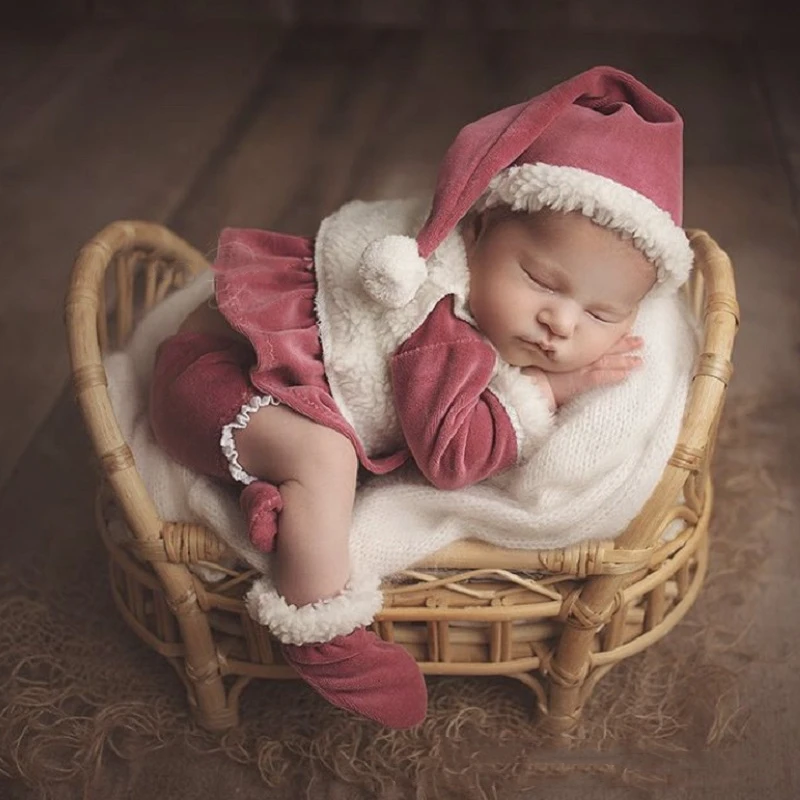 4-piece set of newborn photography clothing, Christmas baby clothes, studio photo knitted boys and girls suit