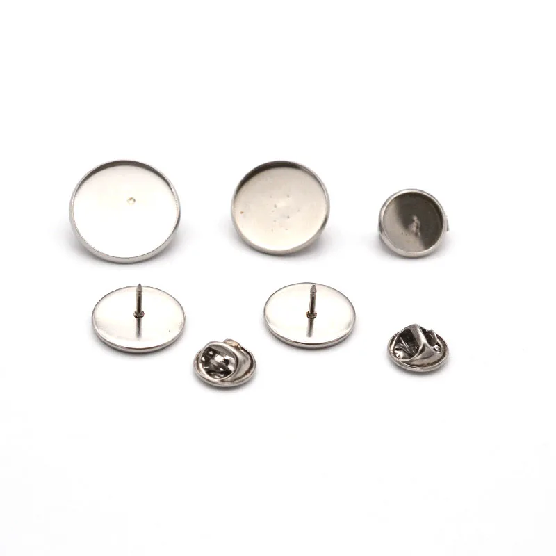 BSCI AUDIT factory 8mm 10mm 12mm 14mm 16mm 18mm 20mm 25mm 30mm stainless steel brooch tray base blank lapel pin cabochon