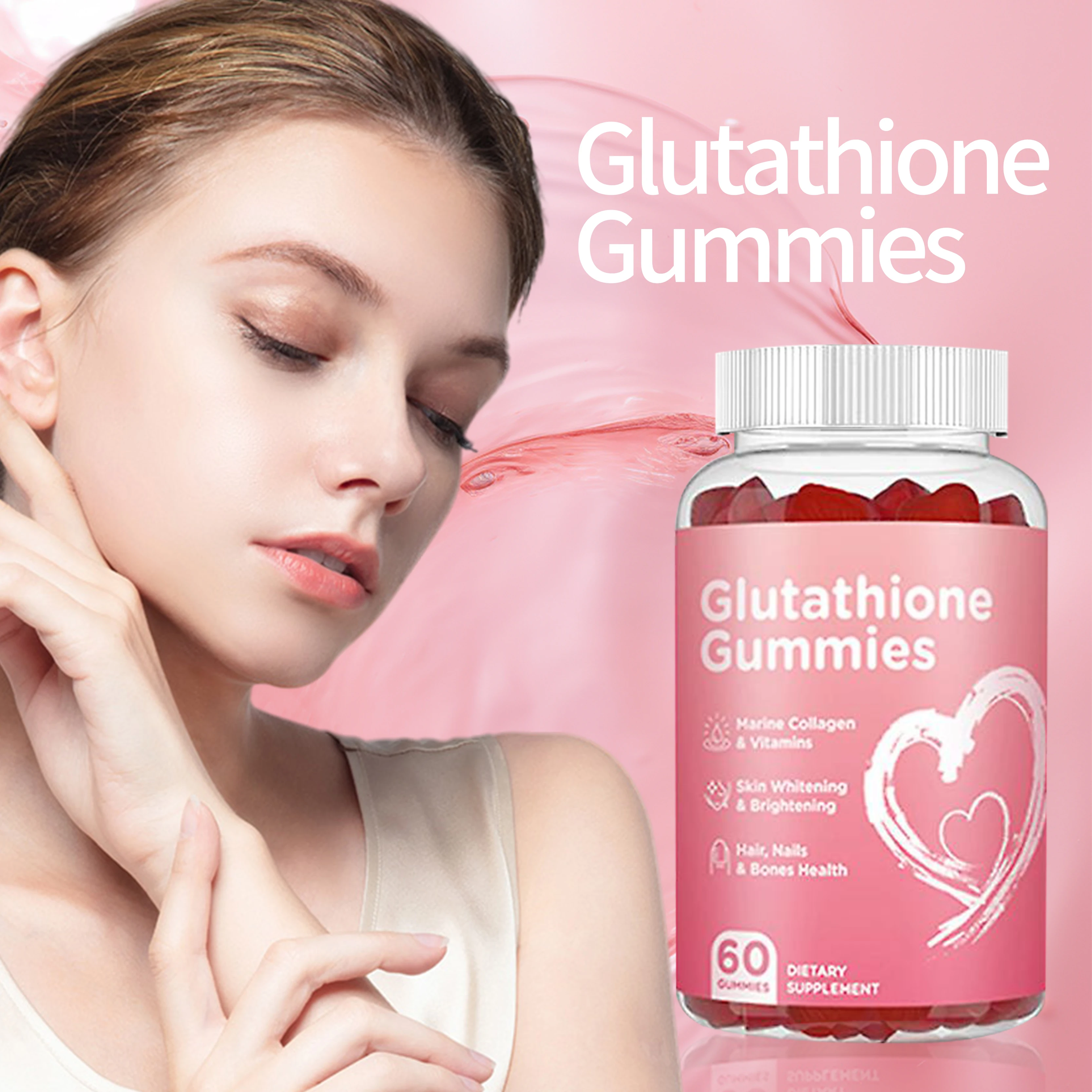 OEM skin whitening brightening gluta gummies anti aging skin hair nail care collagen vitamin super gluta gummies skin whitening