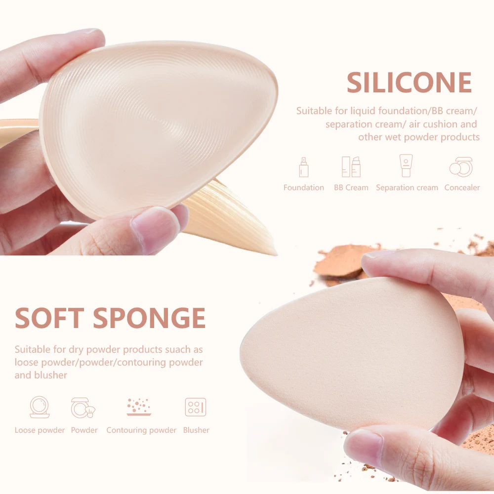 ON SALE Double Side Silicone Powder Puffs 2 in 1 Makeup Sponge Washable Gel Foundation Blender Make Up Sponge With Wet Dry Use