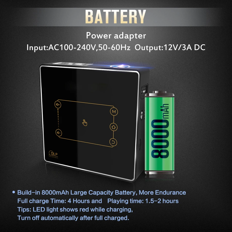 C9 Plus портативный мини смарт-проектор 4K Android 7 1 WiFi DLP поддержка 1080p с батареей 150 Ansi-люмен