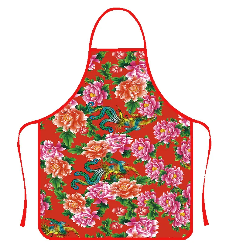 Vintage Chinese Asian Red Floral Art Pattern Apron kitchen small floral apron