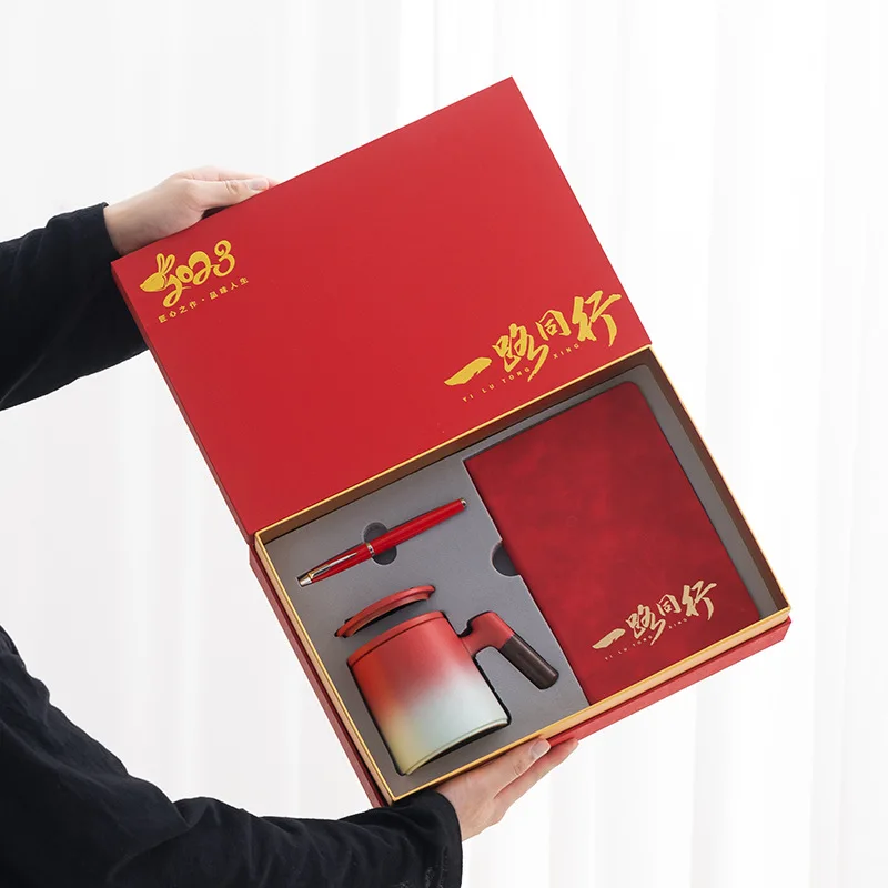 3-IN-1 Luxury Ceramic Gift Set Wholesale for Chinese New Year Promotion Custom Printed Logo for Insurance and Education Sectors