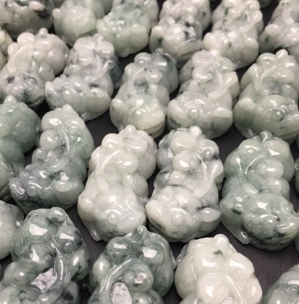 Lucky Natural Real Green Delicate Carved Brave Burmese Jadeite Jade Pixiu Charm for DIY Jewelry Making