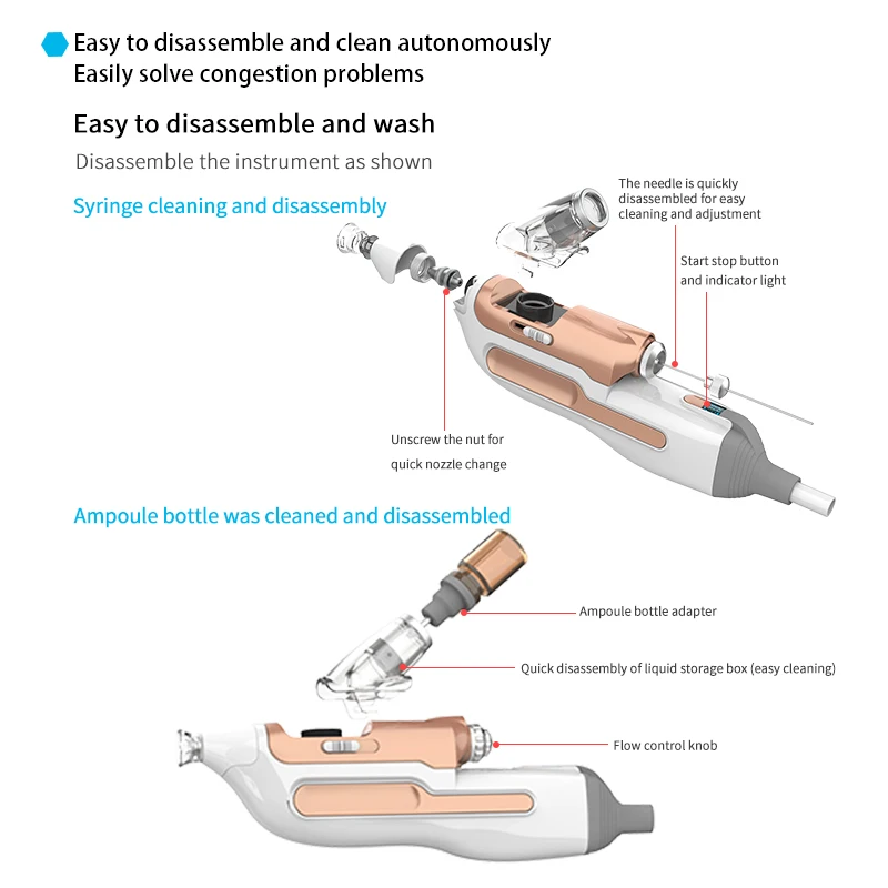2024 Beauty Home Hello Facial Syringe 3 Water Anti Aging Mesoderm Treatment Machine Injection Gun Needle free Medium Speed Gun
