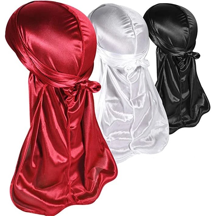 Оптовая продажа красочные дизайнерские атласные шляпы durag для волос ДЛИННЫЕ