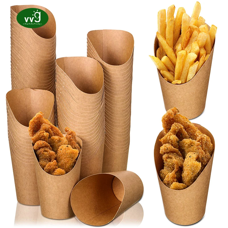 VVG 12oz 14oz 16oz disposable paper charcuterie cups kraft paper popcorn cones holder brown kraft paper food french fries cup
