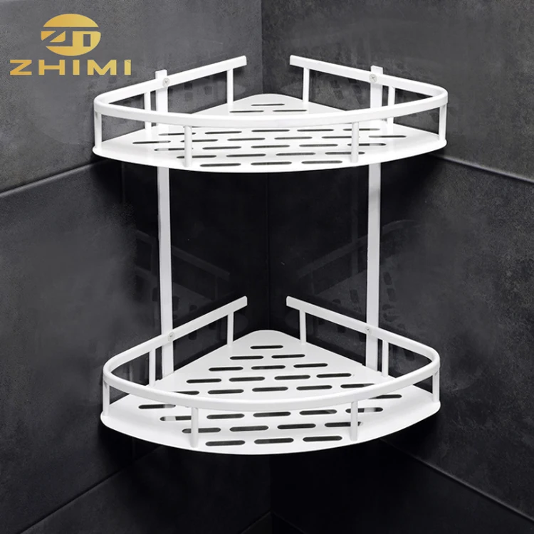 Houseware Aluminium Alloy Adhesive Wall Mounted Type Bathroom Storage Rack 2-tier Shower Caddy Corner Shelf Basket
