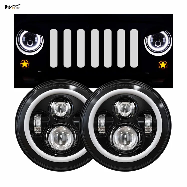 New product 7 Inch LED Halo Headlights with Turn Signal Amber White DRL LED Head Lights