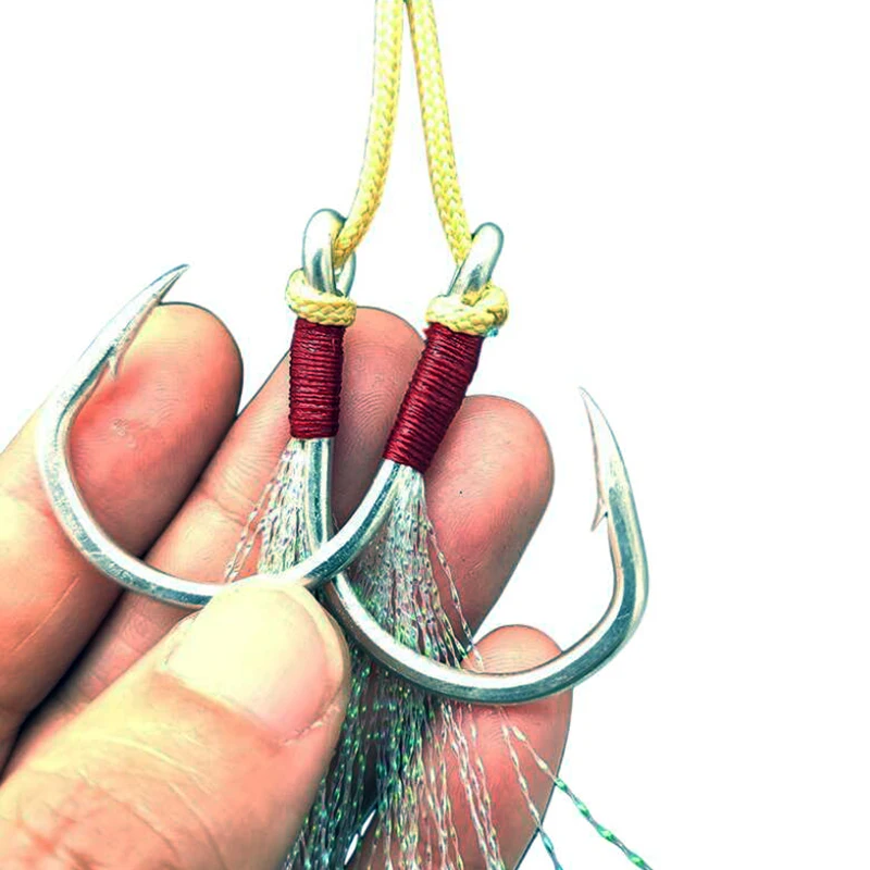 Wholesale 1/0 7/0 11/0 saltwater double fishing jig hook solid ring metal jig assist hook