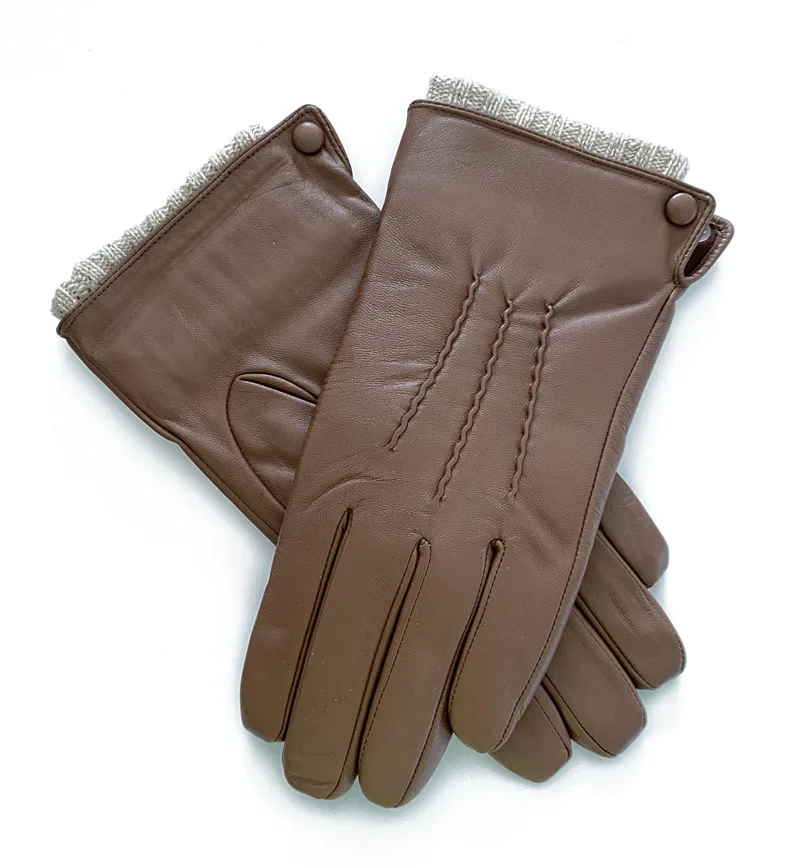 Men Brown  Winter Genuine Skin Leather Car Driving Custom Gloves