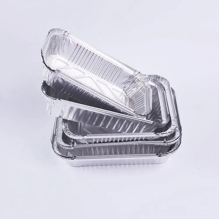 Rectangular disposable household restaurant carbon baked packaging barbecue tray tin aluminum foil lunch box with paper lid