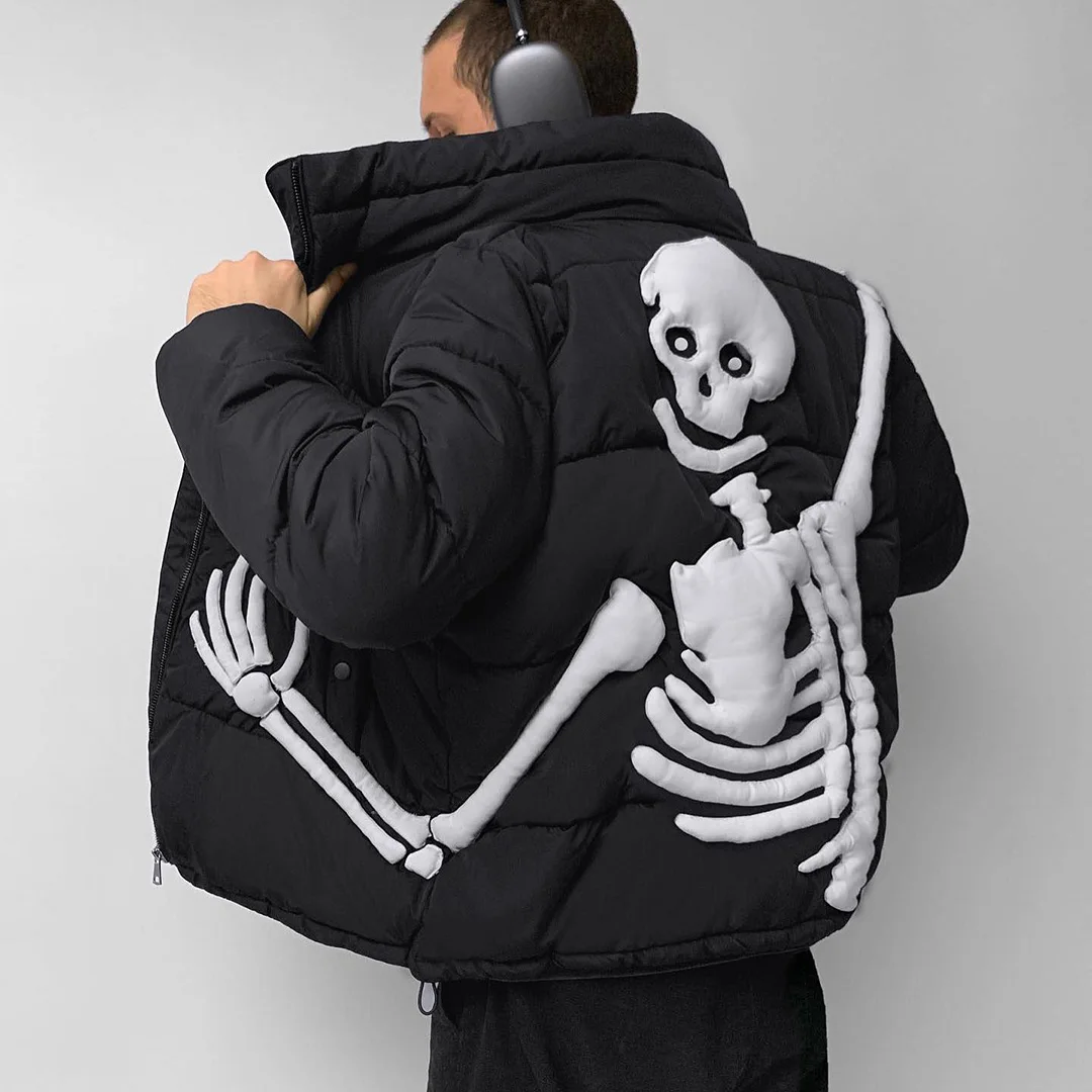 2023 Winter Latest Design Custom Oversized Men Black Down Bubble Padded Jaket High Quality Outerwear Skeleton Puffer Jacket