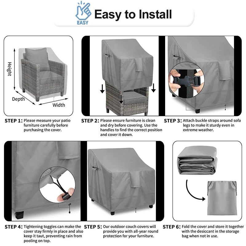 Outdoor Waterproof Furniture Chair Cover - UV-Resistant Patio Lawn Chair Covers for Outdoor Furniture Heavy Duty Chair Covering