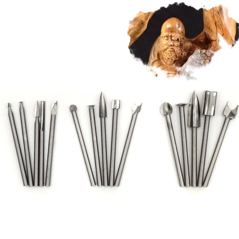 Electric woodworking carving knife Woodcarving milling cutter root carving grinding tool Wood grinding head set