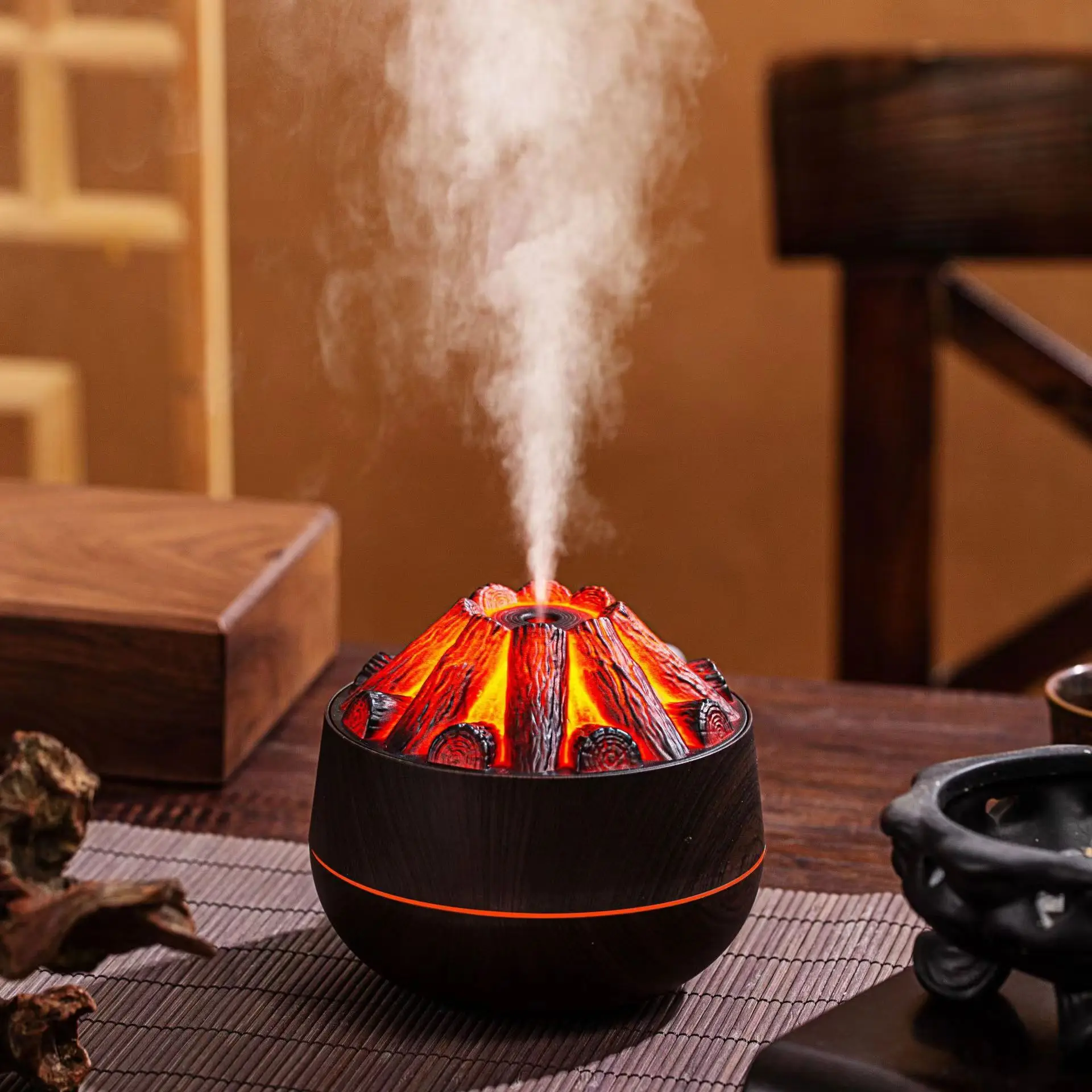 OEM Mini Volcano Flame Simulation Humidifier Aromatherapy Diffuser 300ml Atomizer Cool Mist Ultrasonic 3D Flame Humidifier