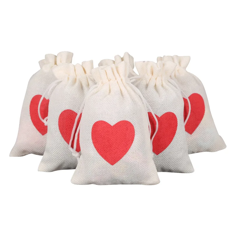 Factory Direct Supply Wholesale Manufacturer Natural Plain Burlap Jute Coffee Bag With Drawstring with heart wedding gift bag