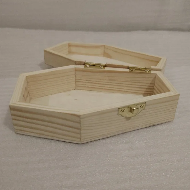 Unfinished DIY Wooden Coffin Case Hinged Craft Trinket,Mini Pine Casket box for Sunglasses,Candy Party,Gothic Decor