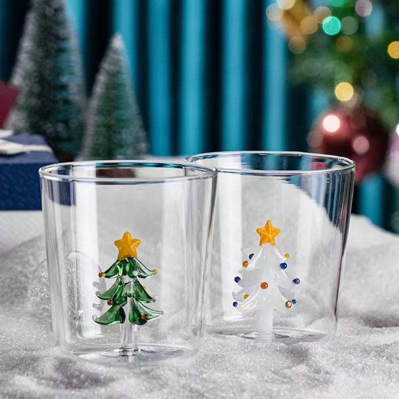 300ml  Christmas Tree Style Glass Tumbler Coffee Mug Glass Tea Cup