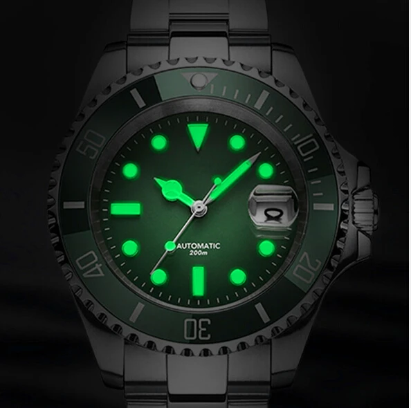 Factory hot selling stainless steel wrist watches luminous transparent case watches for men 20ATM automatic diver watches