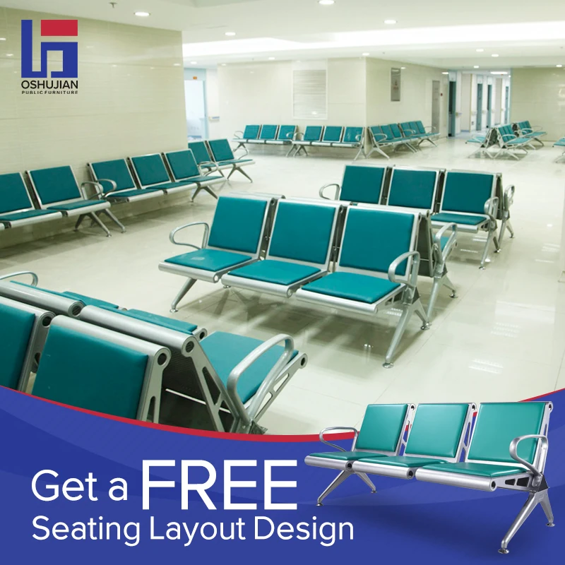 PU leather cushion airport seat hospital clinic beam waiting bench chair