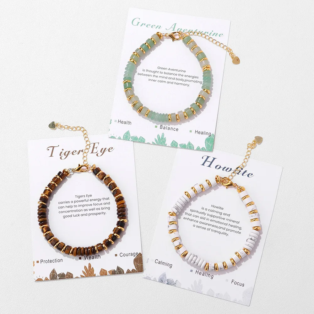 Turquoise Amethyst Link Chain Bracelet for Women Gold Plated Female Fashion Jewelry Beaded Bangles