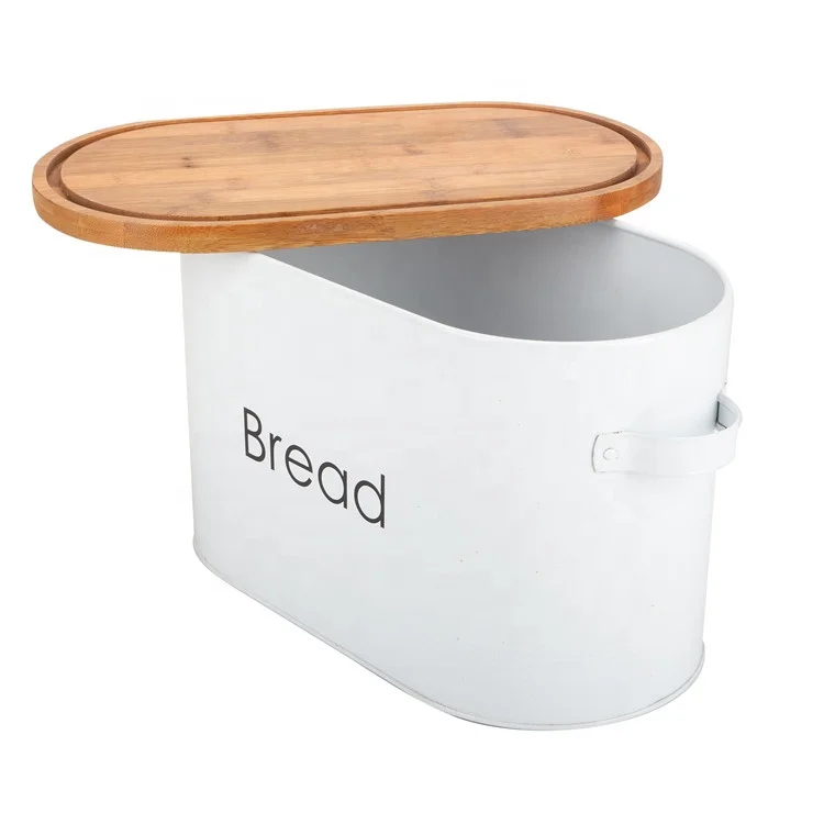 2024 Hot Sale Vintage Bread Box Stainless Steel Bread Box Cream with Bamboo Lid.