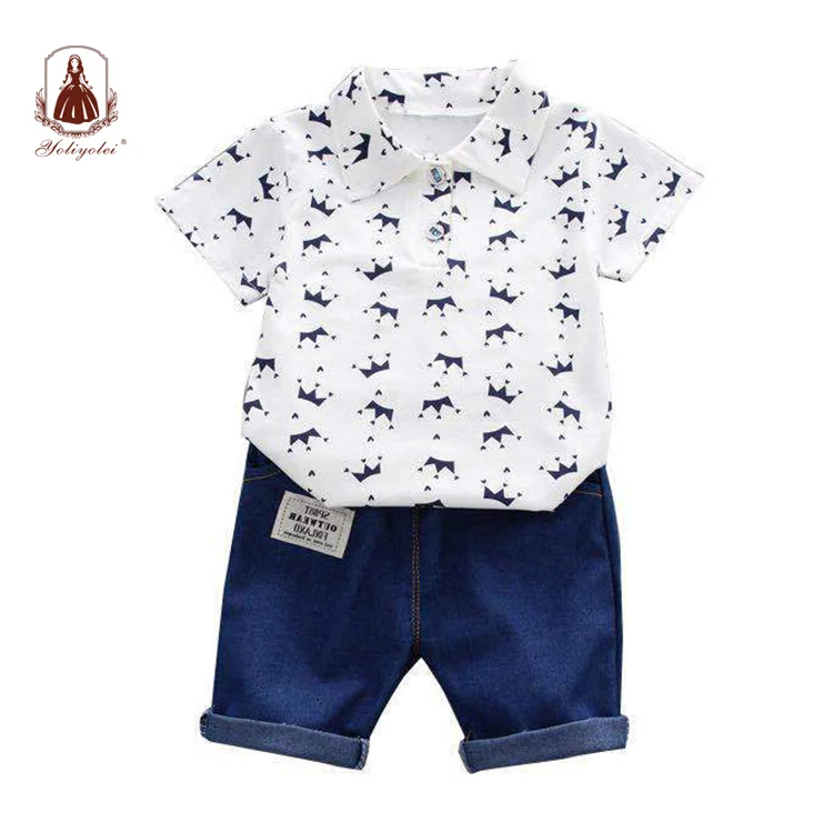 Оптовая продажа; Удобная повседневная популярных оптом с коротким рукавом принтом комплекты из футболки и шорты; Одежда для мальчиков; Комплекты одежды детей до