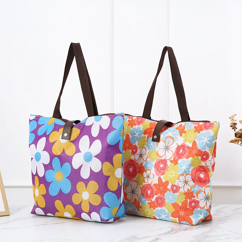 custom Oxford Nylon printable portable travel portable zipper storage tote supermarket shopping bag