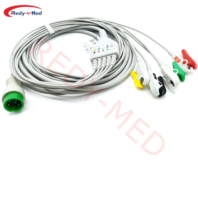 Compatible Creative K12 ECG Patient Cable 5-Leads Clip Electrodes IEC 6Pin Quality ISO Certified PVC TPU EOS Disinfecting Type