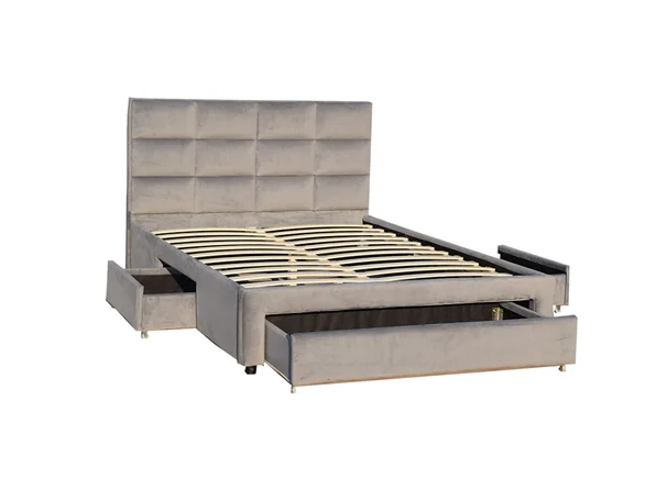 Cheap factory price king size velvet home furniture fabric bed with storage drawers