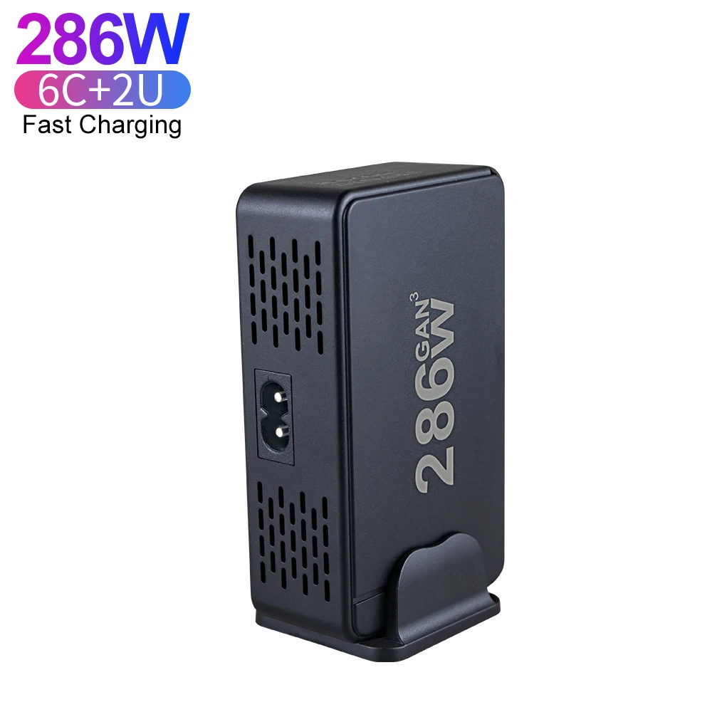 Type C 286W Desktop 6C2A Multi Port GaN Charger 100W USB C Super Fast Charging For Mobile Phone Laptop Portable Charger Adapter