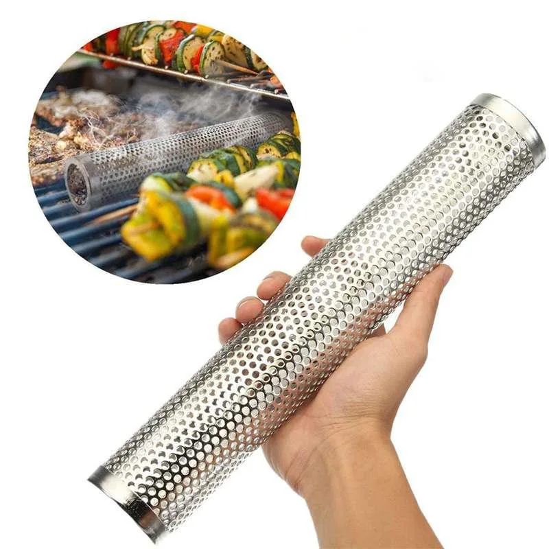 Stainless Steel 304 Hexagon Grill Smoker Box BBQ Smoking Tube for Outdoor Picnic Camping Metal Pellet Grill Tool