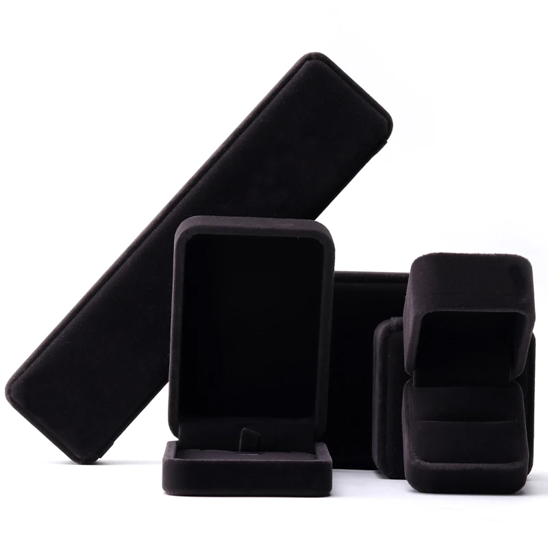 Hanhong wholesale 2023 new jewelry box packaging square dark gray velvet custom logo printing jewelry ring box